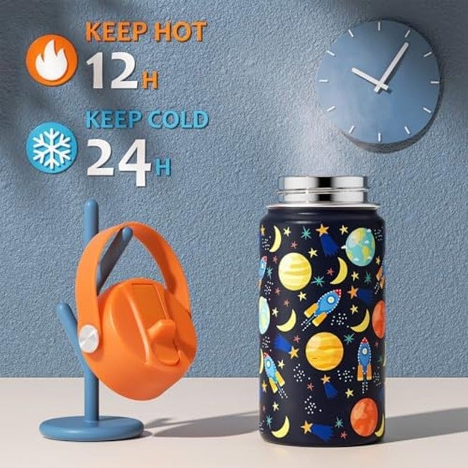 Ofrdncy 530ml Kids Insulated Water Bottle, 2 Lids Included, 18oz Stainless Steel Travel Tumbler with Straw - Image 5