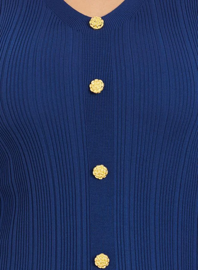 Styli Plus Size Ribbed Knit Button Detail Midi Dress
