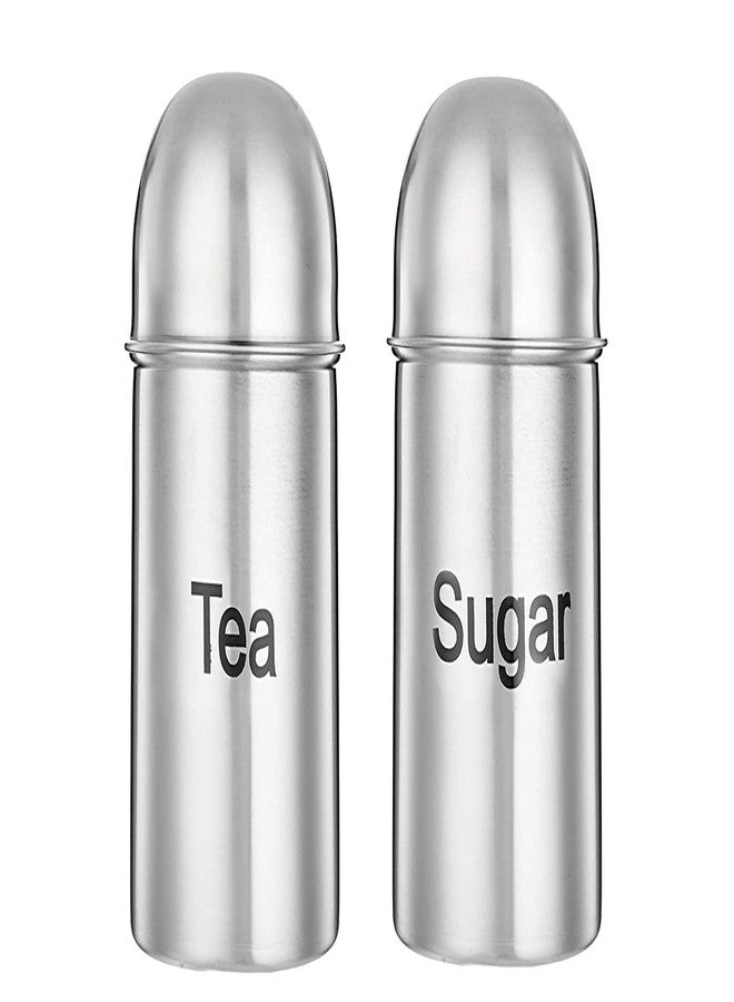 KD ZONE Stainless Steel Sober Design Jar | Container | Canister set for Tea, Coffee & Sugar | Tea Coffee Sugar Containers | Multicolour | 800ml each (Sliver Set of 2) - Image 1