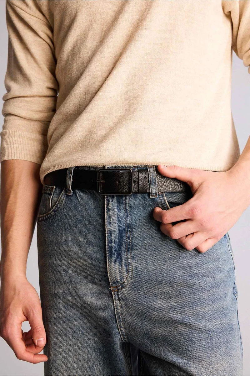 ديفاكتو Man Rectangle Clasp Faux Leather Jean Belt