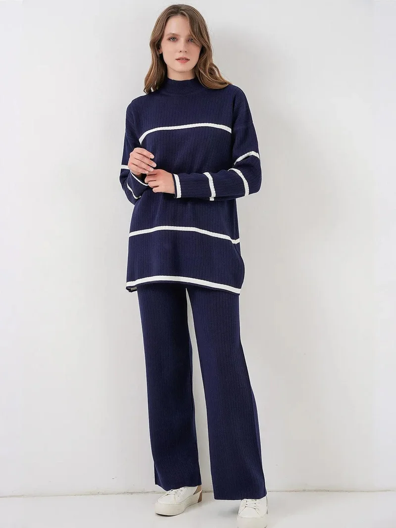 BIG DART BDART Striped Ribbed Knitwear Set with Half Turtleneck