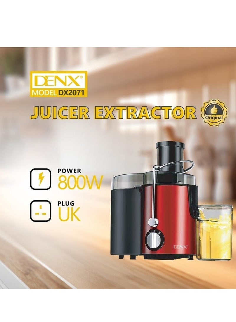 Denx Electric Juicer Machine 800W For Fruits and Vegetables, Powerful Centrifugal Fruit & Vegetable Juice Extractor with Wide Mouth Feed Chute, 500ml Capacity, Stainless Steel Filter - Image 2