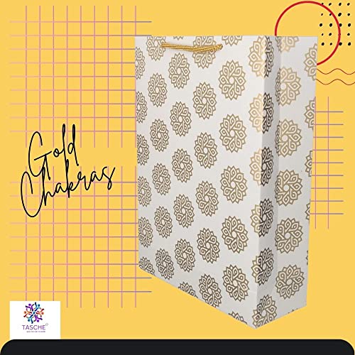 TASCHE Gold Mehendi and Gold Chakras Design Printed Assorted Gift Paper Bags | Gift Bags for Return gifts, and Birthday Holliday presents (11 * 8 * 3 Inches) (Pack of 10) - Image 3
