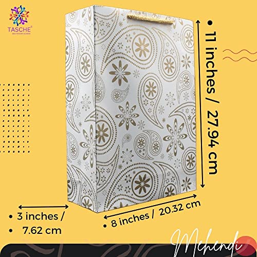 TASCHE Gold Mehendi and Gold Chakras Design Printed Assorted Gift Paper Bags | Gift Bags for Return gifts, and Birthday Holliday presents (11 * 8 * 3 Inches) (Pack of 10) - Image 4