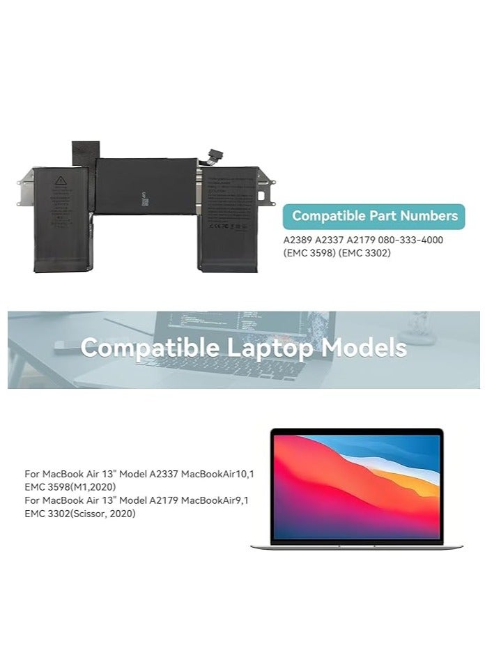 Terabyte بطارية لابتوب متوافقة لجهاز ماك بوك إير 13" طراز A2337 (M1، أواخر 2020) EMC 3598 ماك بوك إير 10,1 MGN53LL/A MGN83LL/A MGN63LL/A MGN93LL/A MGN73LL/A MGNA3LL/A MGND3LL/A MGNE3LL/A MGN93LL/A MGN93LL/A - Image 3