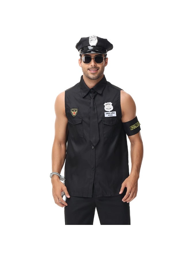 NIBEMINENT Men's Police Costume American Police Officer Costume Police Top with Toy Accessories Fancy Role Play Halloween Costume  - Image 1