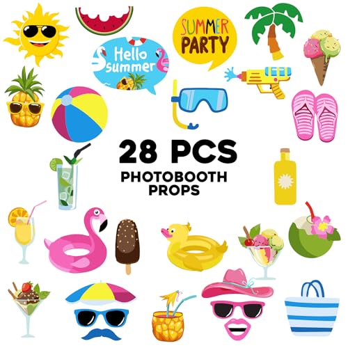 Zyozique 28 Summer PhotoBooth Props - Pool & Beach Party Favors for Baby Shower, Birthday & Hawaii Props - Image 2
