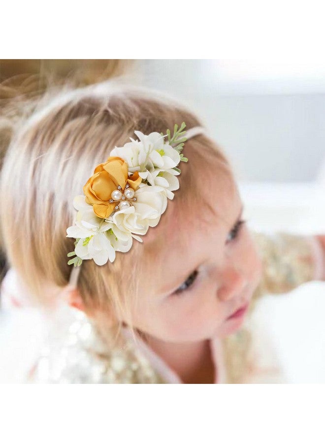 mligril Baby Girl Floral Headbands- 3pcs Nylon Headband Handmade Flower Crown Elastic Hairband Newborn Toddler Hair Accessories Gifts for Girls （1-6 years old） - Image 3