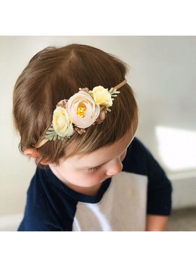 mligril Baby Girl Floral Headbands- 3pcs Nylon Headband Handmade Flower Crown Elastic Hairband Newborn Toddler Hair Accessories Gifts for Girls （1-6 years old） - Image 2