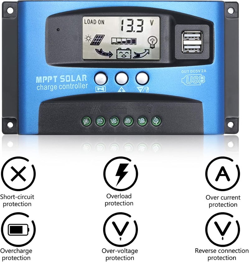 Eacam Flexible trendy construction Eacam 100A MPPT Solar Charge Controller, Panel Charger Regulator With Dual USB LCD Display, Auto Cell Charger Leakproof sealed - Image 3