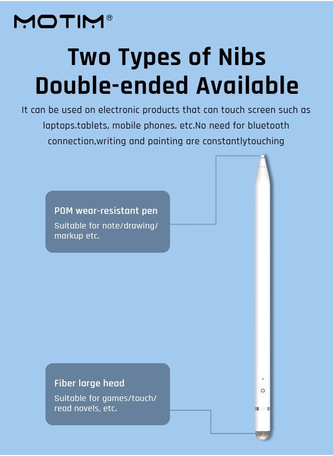 موتيم - قلم Stylus مطور، قلم رصاص مطور، قلم iPad، حساسية فائقة الدقة، مضاد للمس عالمي، امتصاص مغناطيسي للشحن المباشر لأنظمة Apple ios وAndroid وWindows - Image 1