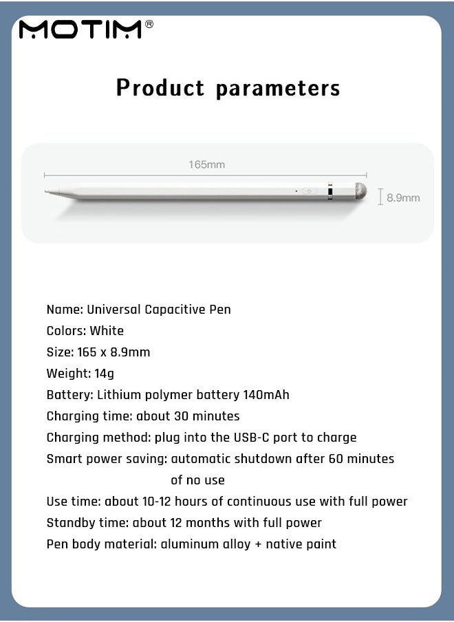 موتيم - قلم Stylus مطور، قلم رصاص مطور، قلم iPad، حساسية فائقة الدقة، مضاد للمس عالمي، امتصاص مغناطيسي للشحن المباشر لأنظمة Apple ios وAndroid وWindows - Image 1