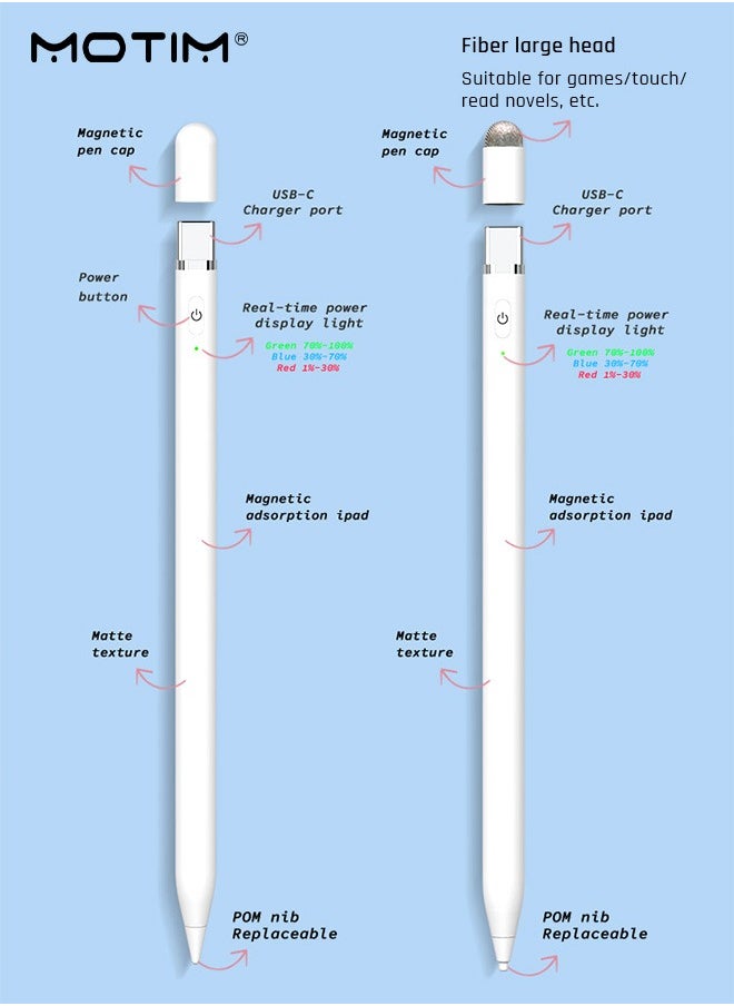 موتيم - قلم Stylus مطور، قلم رصاص مطور، قلم iPad، حساسية فائقة الدقة، مضاد للمس عالمي، امتصاص مغناطيسي للشحن المباشر لأنظمة Apple ios وAndroid وWindows - Image 1