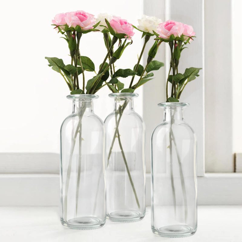 SUJUN Clear Glass Bud Vase, 20 Pack 8 Oz Living Bud Vases, Small Vases for Flowers, Decorative Amber Bottles for Table Centerpiece, Home Decor, Office, Wedding Reception, Vintage Style - Image 2