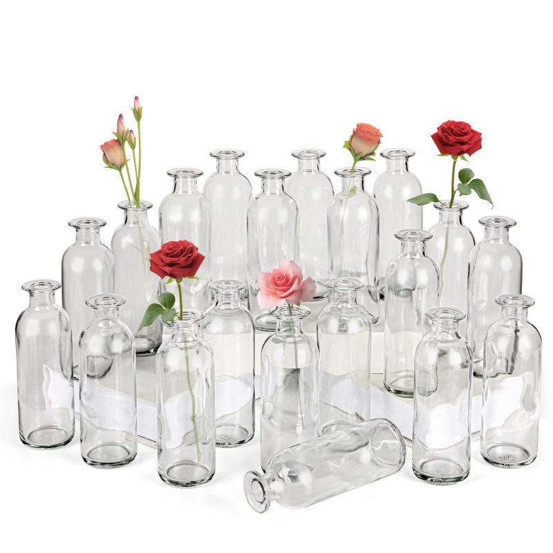 SUJUN Clear Glass Bud Vase, 20 Pack 8 Oz Living Bud Vases, Small Vases for Flowers, Decorative Amber Bottles for Table Centerpiece, Home Decor, Office, Wedding Reception, Vintage Style - Image 1