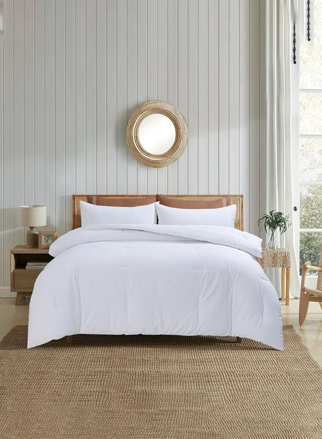 DANUBE HOME Mystique Stripe King Size Breathable Soft Comforter Cover Bed Essentials For Bedroom Biab Set Of 6 - 240 X 260Cm-White/Golden Brown