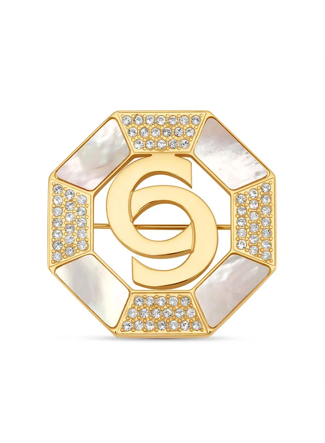 Lleana Cutout C Logo MOP Brooch Gold for Women
