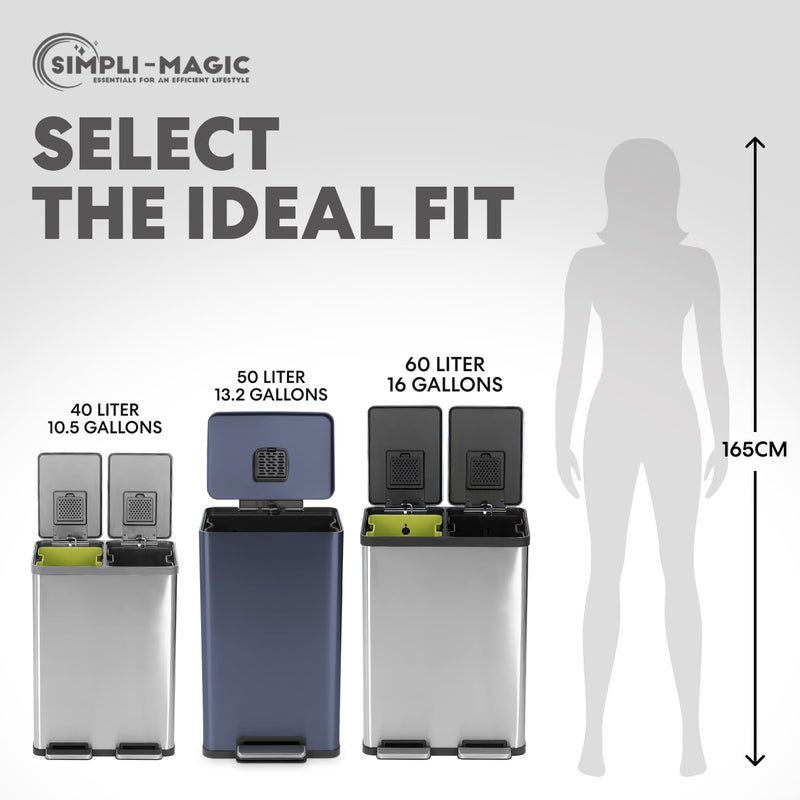 Simpli-Magic 50 Liter / 13.2 Gallon Soft-Close, Smudge Resistant Trash Can with Foot Pedal and Built in Filter- Blue - Image 3