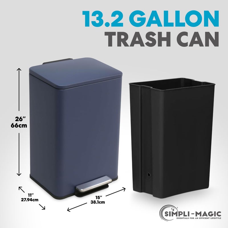 Simpli-Magic 50 Liter / 13.2 Gallon Soft-Close, Smudge Resistant Trash Can with Foot Pedal and Built in Filter- Blue - Image 2