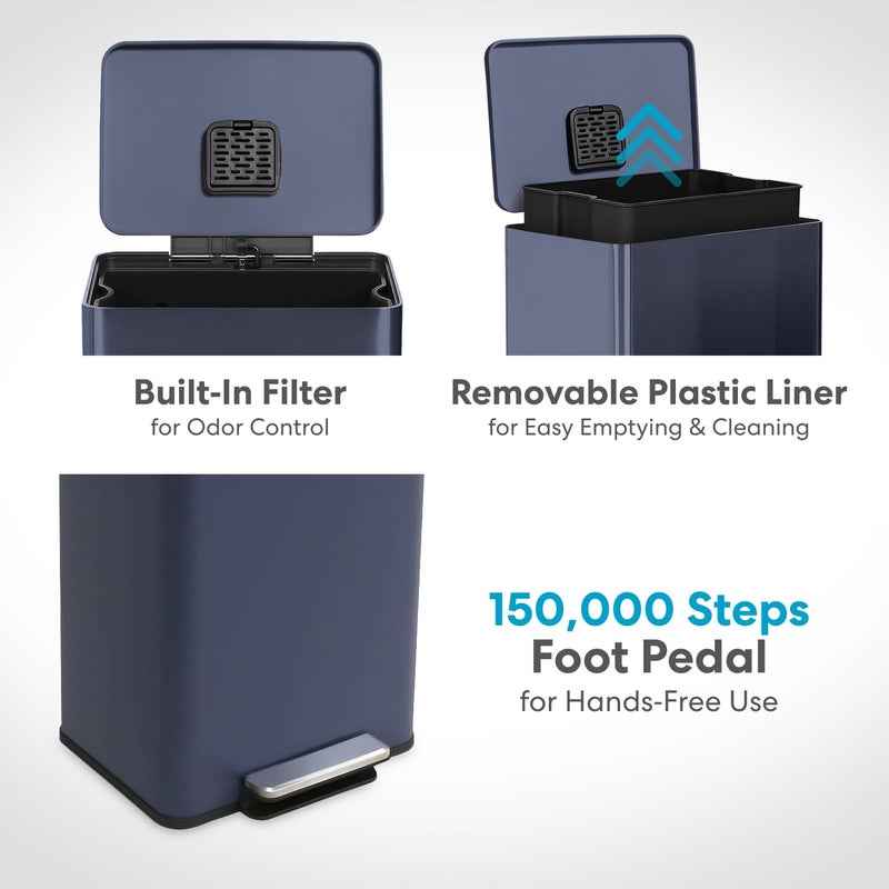 Simpli-Magic 50 Liter / 13.2 Gallon Soft-Close, Smudge Resistant Trash Can with Foot Pedal and Built in Filter- Blue - Image 4