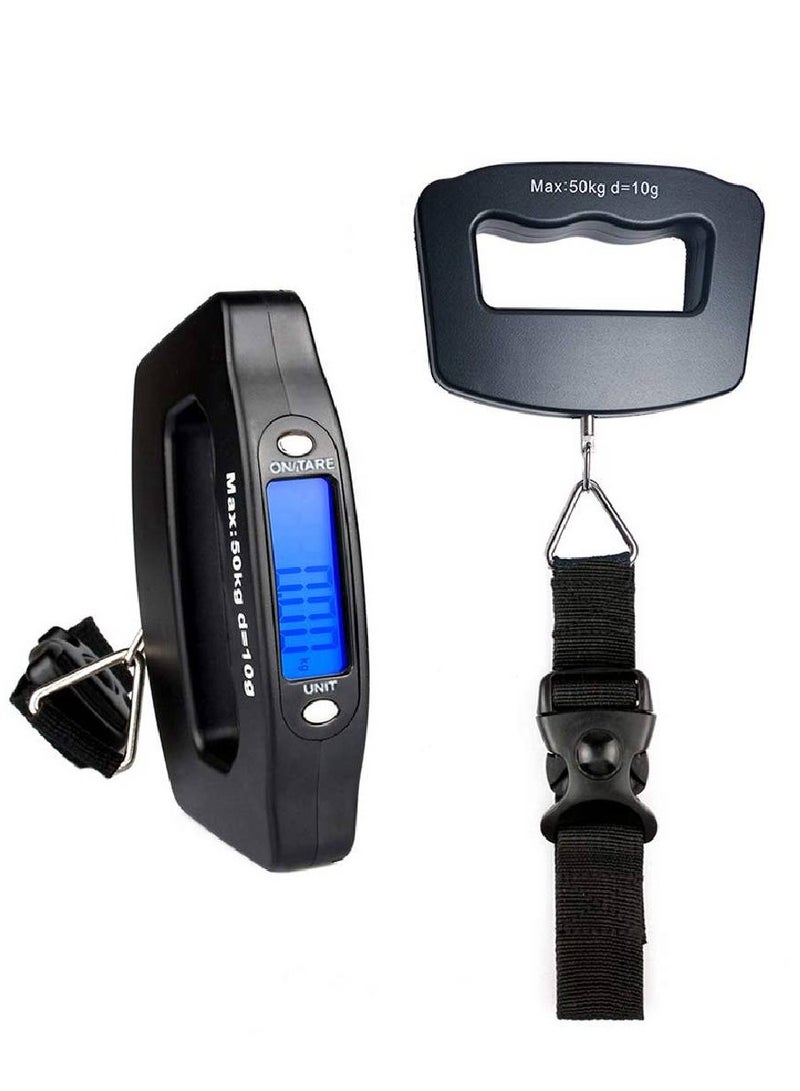 ميزان أمتعة رقمي محمول مزود بمقبض للسفر، حقيبة سفر إلكترونية محمولة بوزن 110 رطل/50 كجم، أسود - Image 1