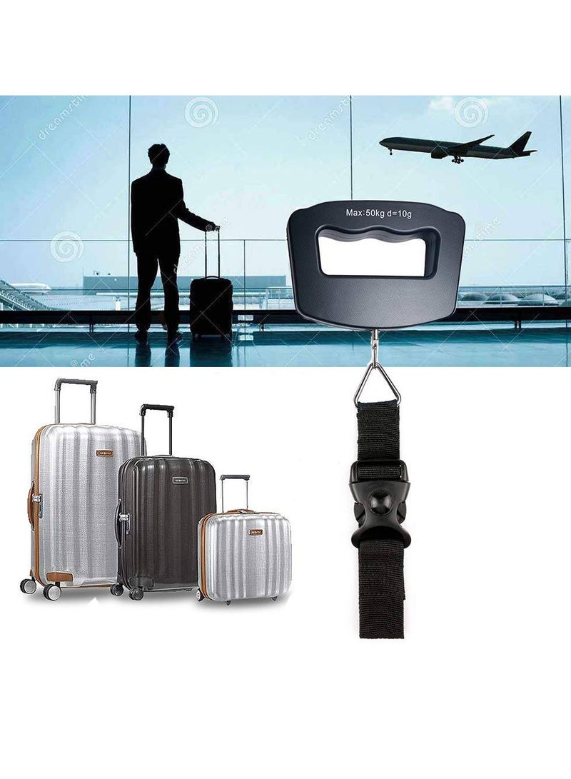 ميزان أمتعة رقمي محمول مزود بمقبض للسفر، حقيبة سفر إلكترونية محمولة بوزن 110 رطل/50 كجم، أسود - Image 2