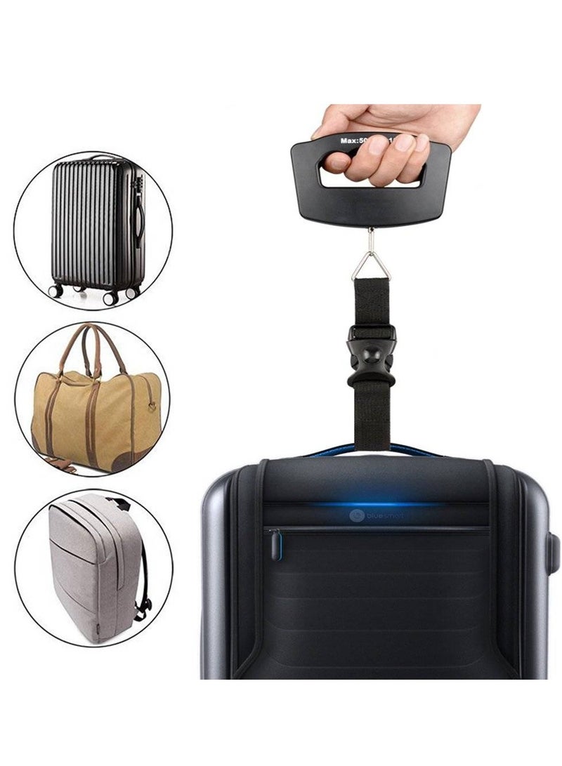 ميزان أمتعة رقمي محمول مزود بمقبض للسفر، حقيبة سفر إلكترونية محمولة بوزن 110 رطل/50 كجم، أسود - Image 3