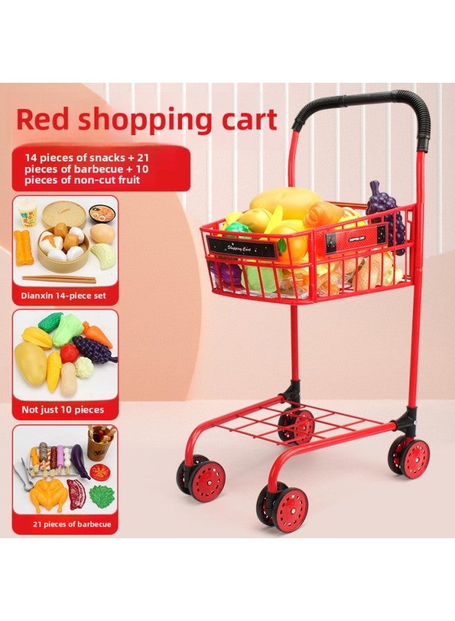 Children's Shopping Cart Toy Girls Supermarket Girls Cut Fruit Cut Cheer Small Trolley Baby Play House-Color:Shopping Cart +35 Pieces Barbecue +10 Pieces Of Fruit - Image 1