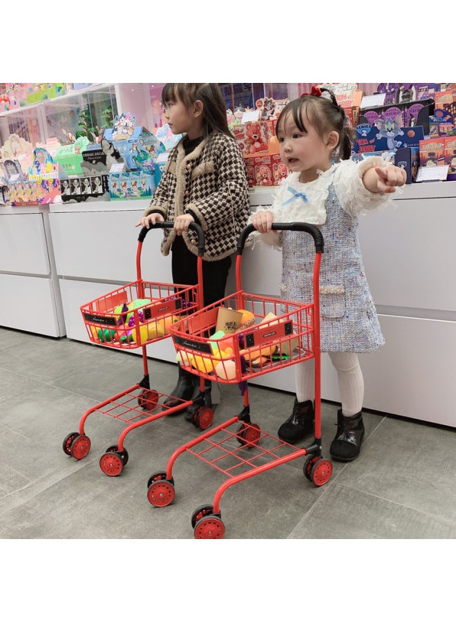 Children's Shopping Cart Toy Girls Supermarket Girls Cut Fruit Cut Cheer Small Trolley Baby Play House-Color:Shopping Cart +35 Pieces Barbecue +10 Pieces Of Fruit - Image 4