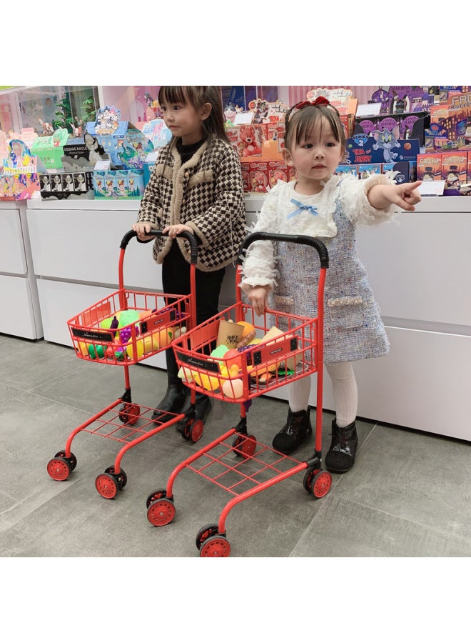 Children's Shopping Cart Toy Girls Supermarket Girls Cut Fruit Cut Cheer Small Trolley Baby Play House-Color:Shopping Cart +35 Pieces Barbecue +10 Pieces Of Fruit - Image 2