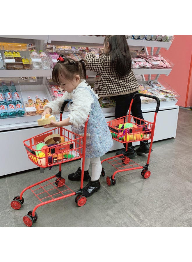 Children's Shopping Cart Toy Girls Supermarket Girls Cut Fruit Cut Cheer Small Trolley Baby Play House-Color:Shopping Cart +35 Pieces Barbecue +10 Pieces Of Fruit - Image 5