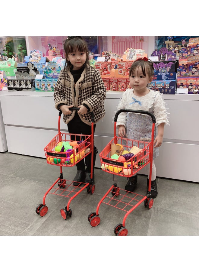 Children's Shopping Cart Toy Girls Supermarket Girls Cut Fruit Cut Cheer Small Trolley Baby Play House-Color:Shopping Cart +35 Pieces Barbecue +10 Pieces Of Fruit - Image 3