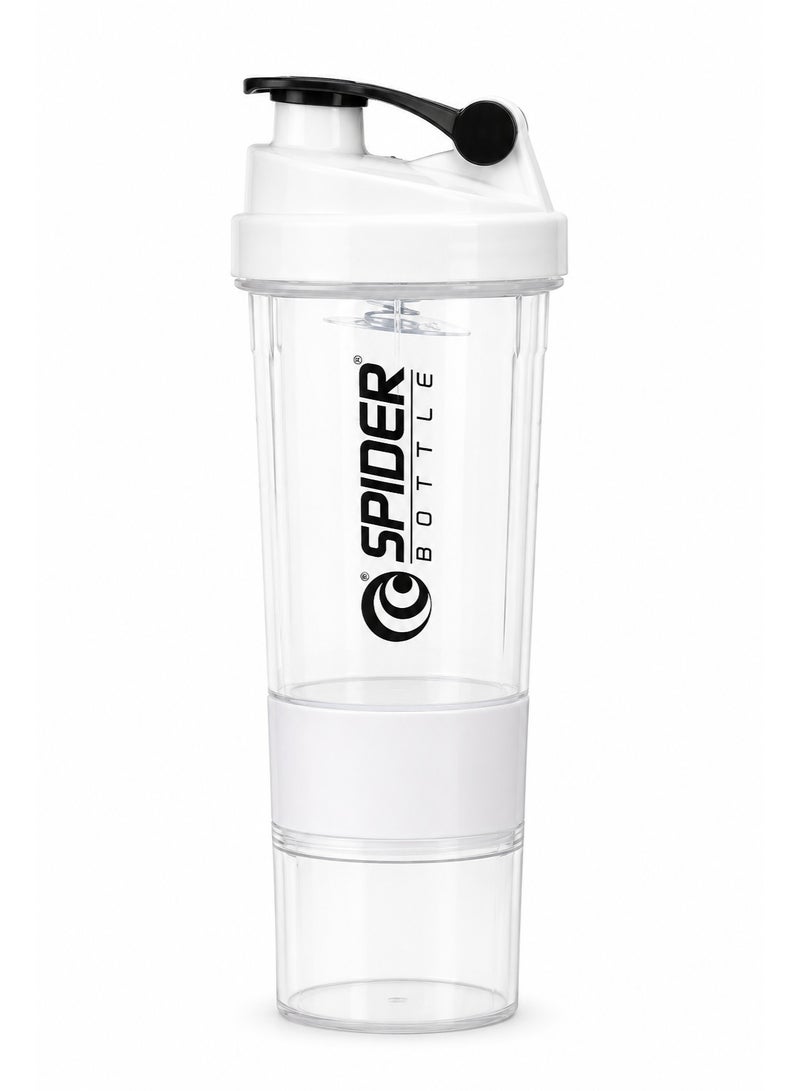 Spider Shaker Bottle 700ml with Storage Compartment | Leak Proof | BPA Free | Protein Mixer Bottle | White - Image 1