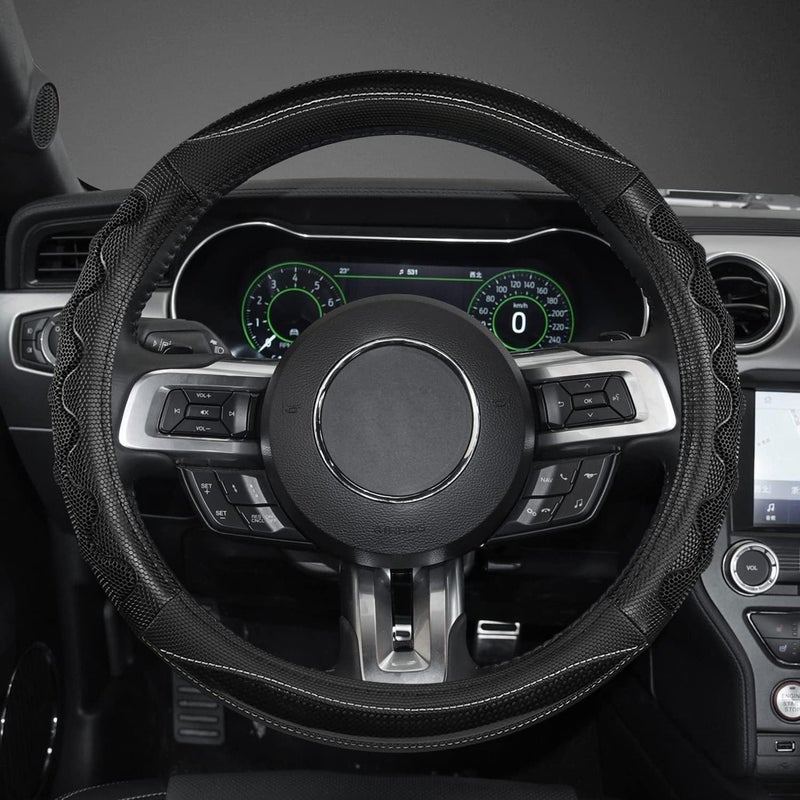 GIANT PANDA Steering Wheel Cover for Ford Mustang - Car Steering Wheel Cover for Ford Explorer and Escape - Black Air & land transit compatible - Image 2