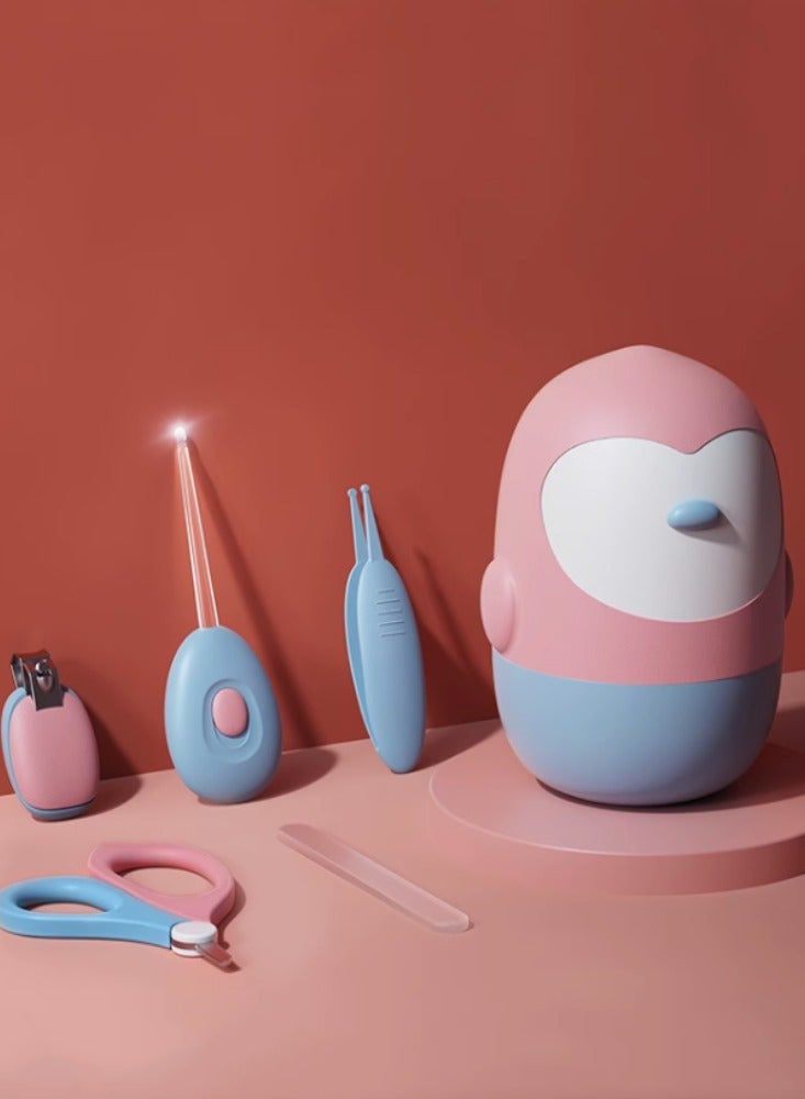 Baby Nail Clippers Set, Newborn Special Nail Clippers Scissors, Infant Children Baby Care Tools, Anti-pinch Meat Penguin 5-piece Set, Pink Blue - Image 1
