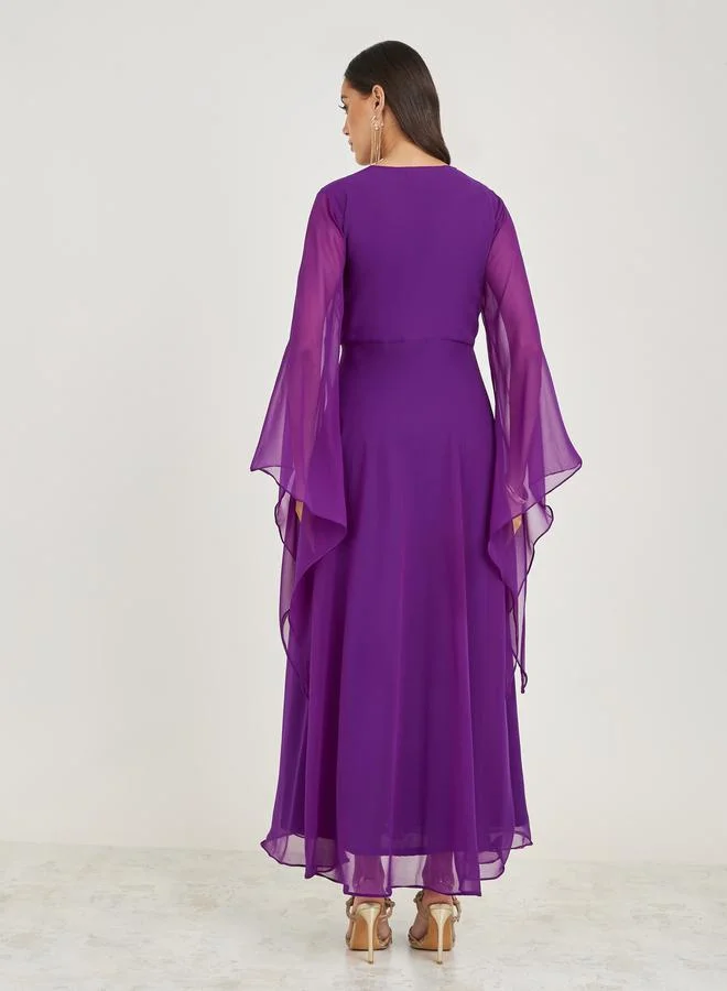 Maxim Creation Asymmetric Slit Sleeves Lace Detail Kaftan by Styli