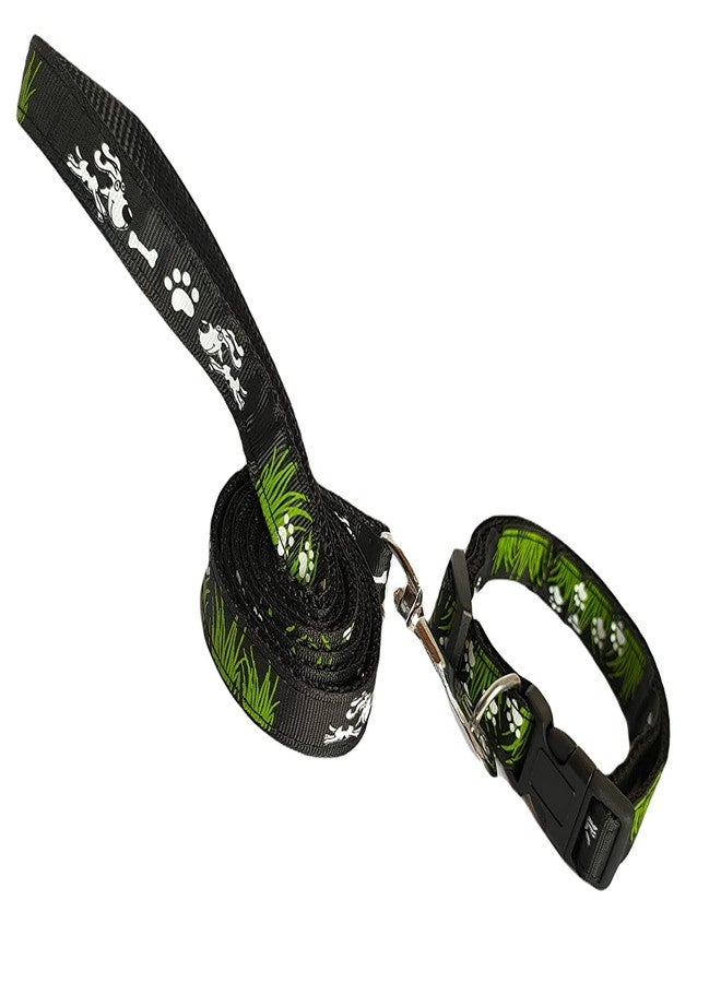 Pups&Pets Dog Collar and Leash Set Puppy Printed, Adjustable Nylon Collar with Leash for Small and Medium Dogs, Color-Full Collar Leash Set for Puppies, Dog & Cat 15 MM (Black) - Image 1