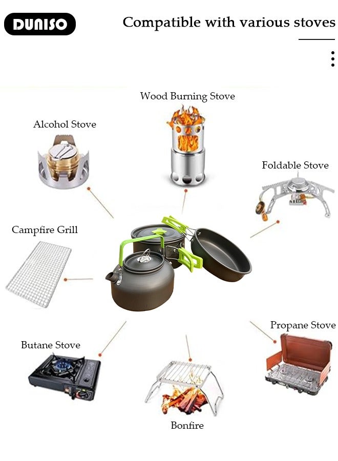 DUNISO Camping Cookware Mess Kit, Lightweight Hiking Cookware Set with Bag, Nonstick Aluminum Cooking Kit,Outdoor Pot Pan Kettle Backpacking Mess Kit with Bowls,Camping Cooking Set for Camping, Outdoor Cooking and Picnic  - Image 2