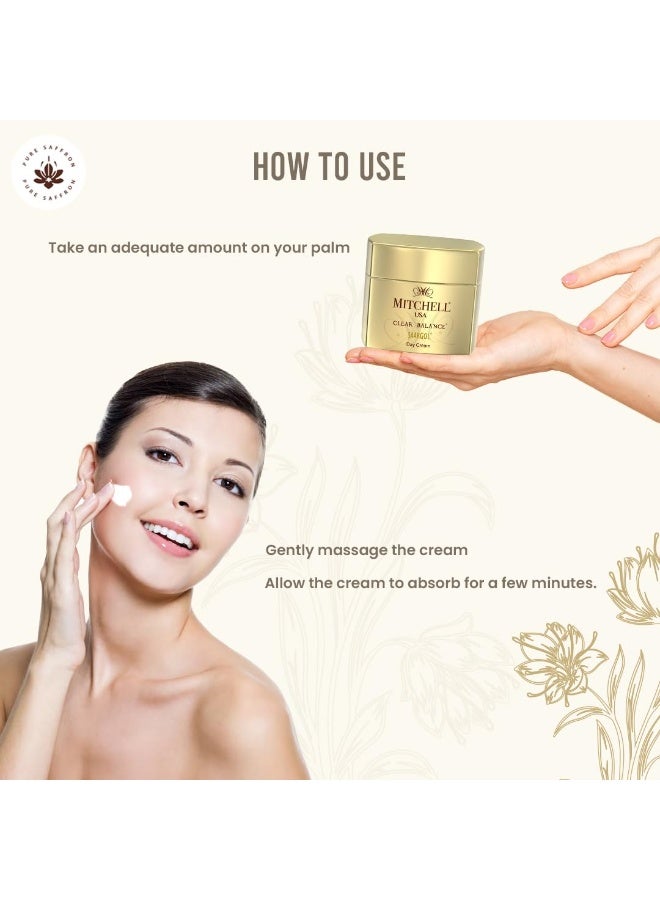 MITCHELL USA Clear balance Saargol Day Cream - Hydrating And Moisturizing Daily Facial Cream | Almond Oil, Vitamin E, Saffron Extract For A Clearer, Suitable For All Skin Types | 50G - Image 3