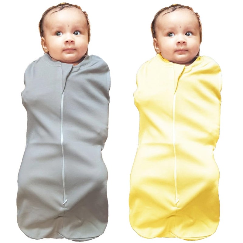 MammaChamp Zipper Swaddle POD Sleeping Bag Blankets Wrap Sack for Newborn Infant Baby 03 Months Packof 2 YellowGrey - Image 1