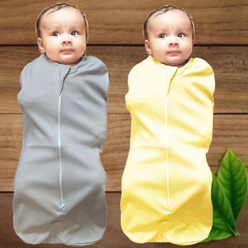MammaChamp Zipper Swaddle POD Sleeping Bag Blankets Wrap Sack for Newborn Infant Baby 03 Months Packof 2 YellowGrey - Image 2