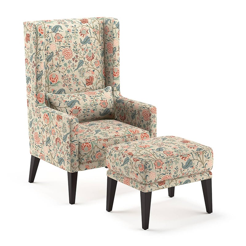 RECTART Wooden Wing Chair with Ottoman Wingback Chair for Living Room one Seater Sofa Luxury Rest Chair 1 Seater High Density Foam Seating and Home Decor Furniture with Ottoman