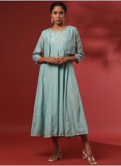 Abhishti Sleeveless embroidered dress with cropped jacket-sea green  - Image 1