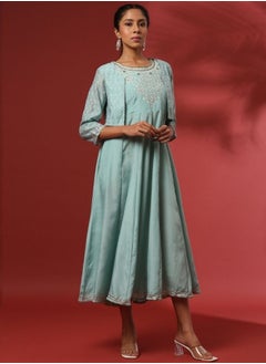 Abhishti Sleeveless embroidered dress with cropped jacket-sea green  - Image 5