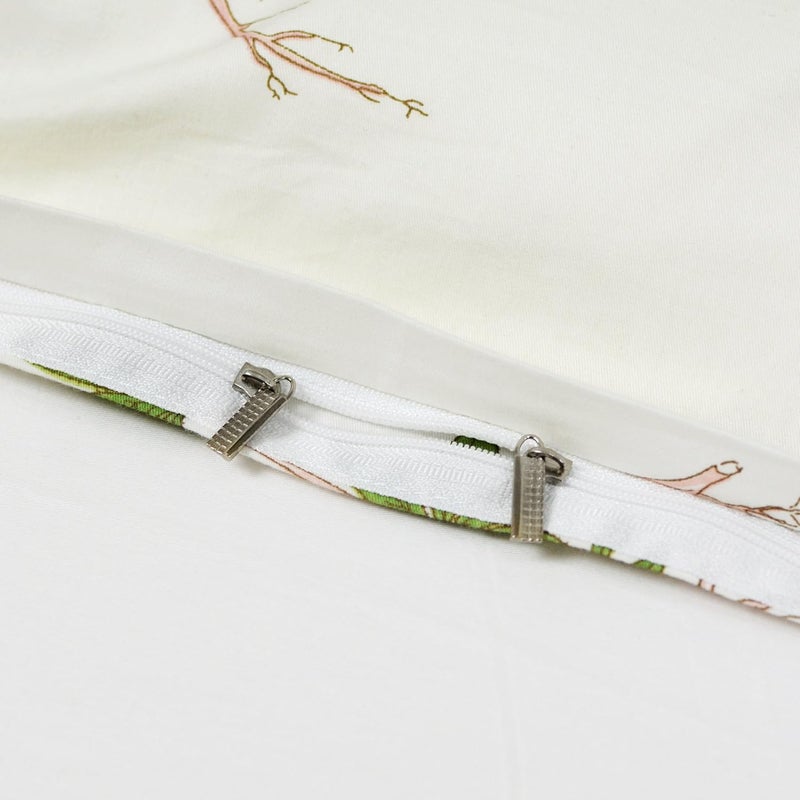 FADFAY Shabby Floral Duvet Cover Set White and Green Cotton Bedding Set with Hidden Zipper Closure 3 Pieces, 1duvet Cover & 2pillowcases (Queen Size, Simple Style) - Image 5