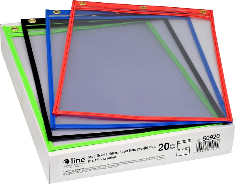 C-Line Heavy Duty Super Heavyweight Plus Stitched Shop Ticket Holder, Assorted Colors, 9 x 12 Inches, Box of 20 Shop Ticket Holders (50920) - Image 2