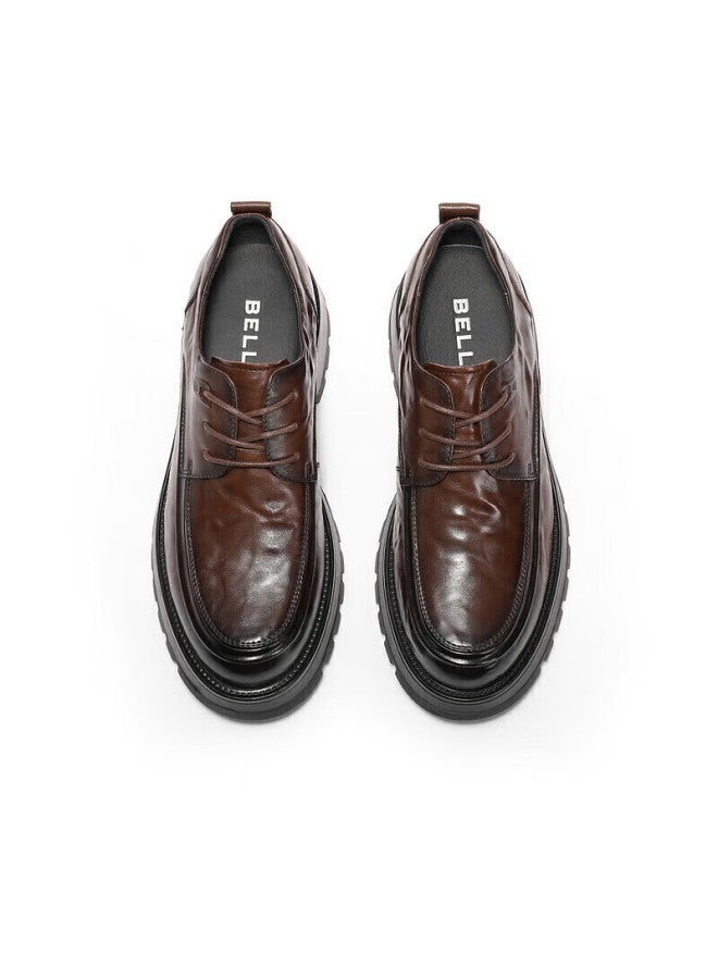 Belle Pleated Business Leather Shoes For Men Cowhide Thick Sole Formal Shoes A1422am4 Brown Single Lining Size 42 - Image 4