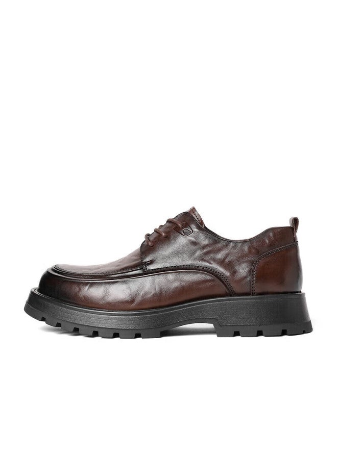 Belle Pleated Business Leather Shoes For Men Cowhide Thick Sole Formal Shoes A1422am4 Brown Single Lining Size 42 - Image 3