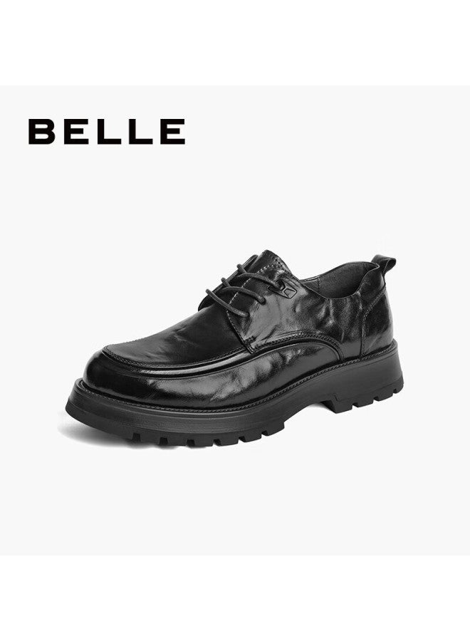 Belle Pleated Business Leather Shoes For Men Cowhide Thick Sole Formal Shoes A1422am4 Brown Single Lining Size 42 - Image 1