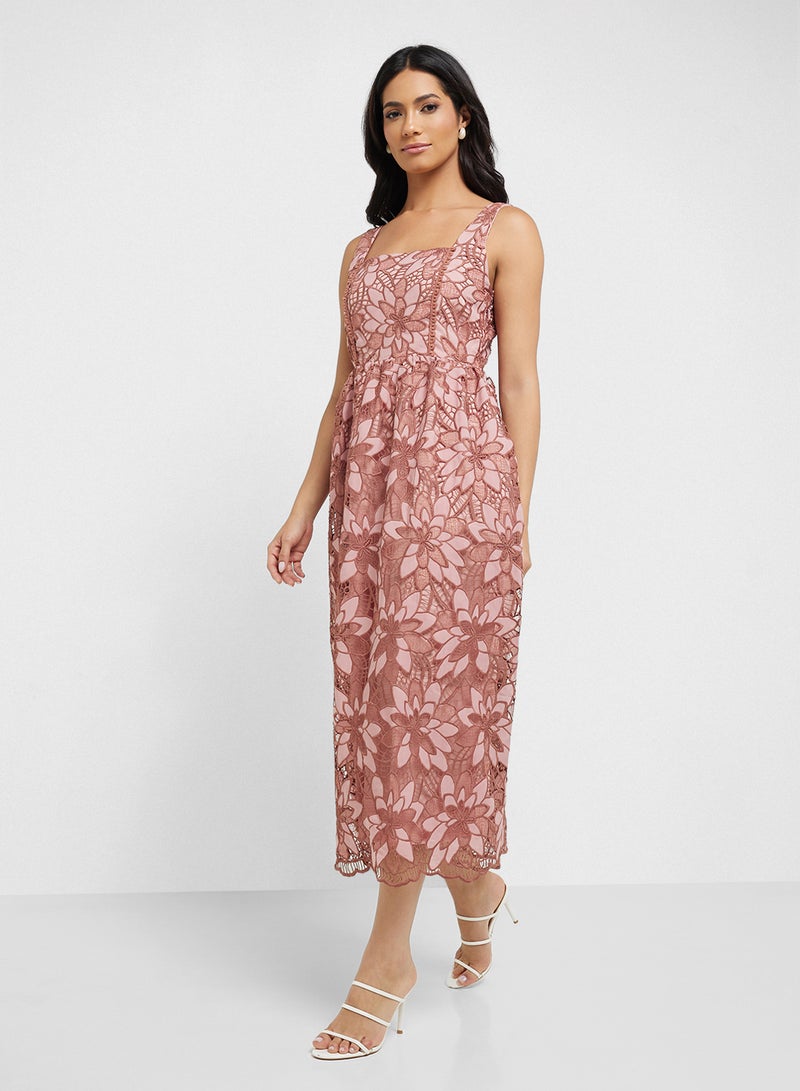 Just Me Floral Lace Midi Dress - Image 4